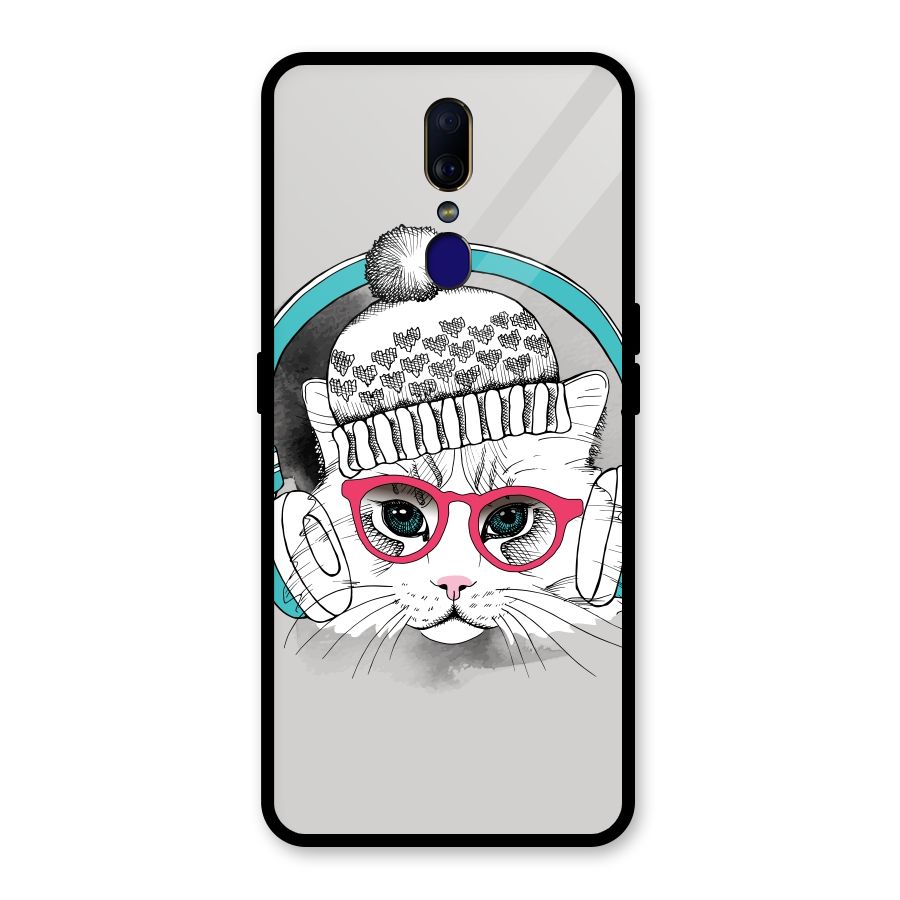 Cat Headphones Glass Back Case for Oppo F11