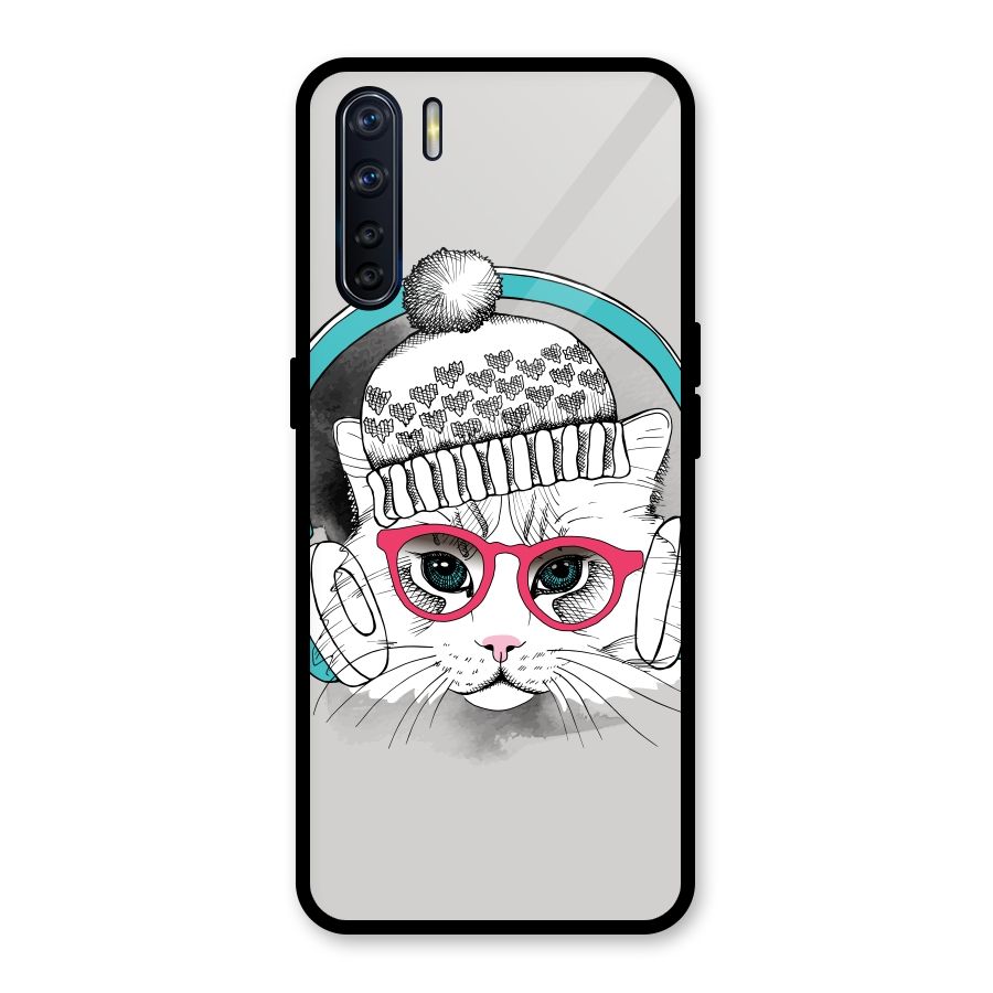 Cat Headphones Glass Back Case for Oppo F15