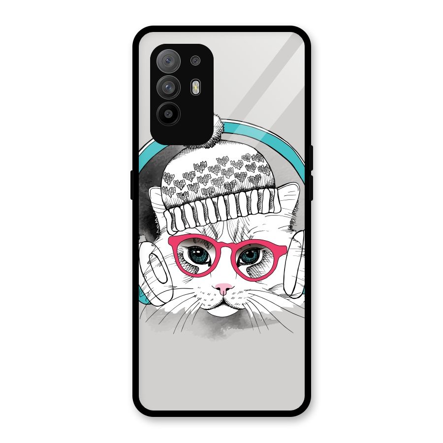 Cat Headphones Glass Back Case for Oppo F19 Pro Plus 5G