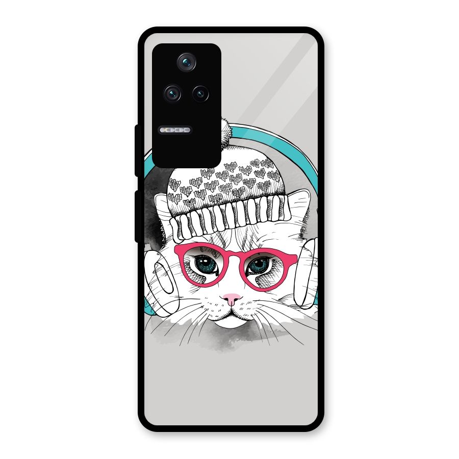 Cat Headphones Glass Back Case for Poco F4 5G