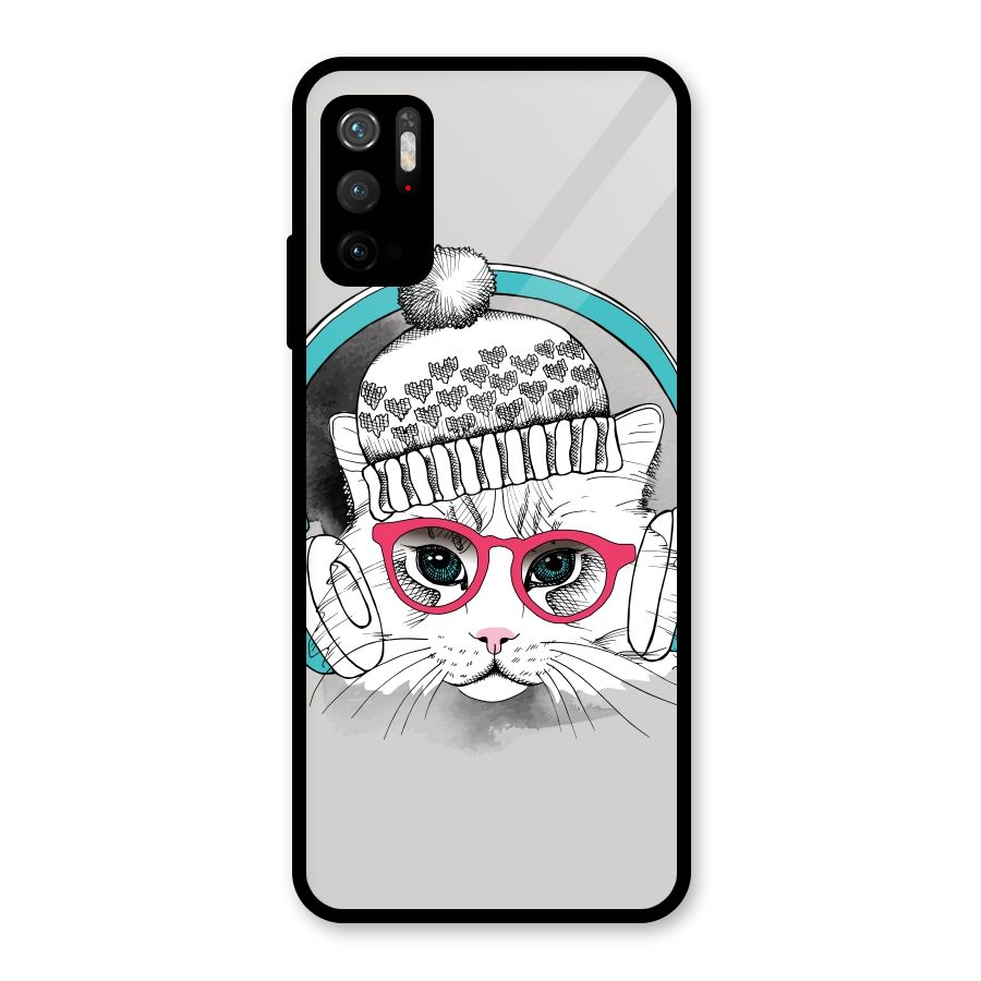 Cat Headphones Glass Back Case for Poco M3 Pro 5G