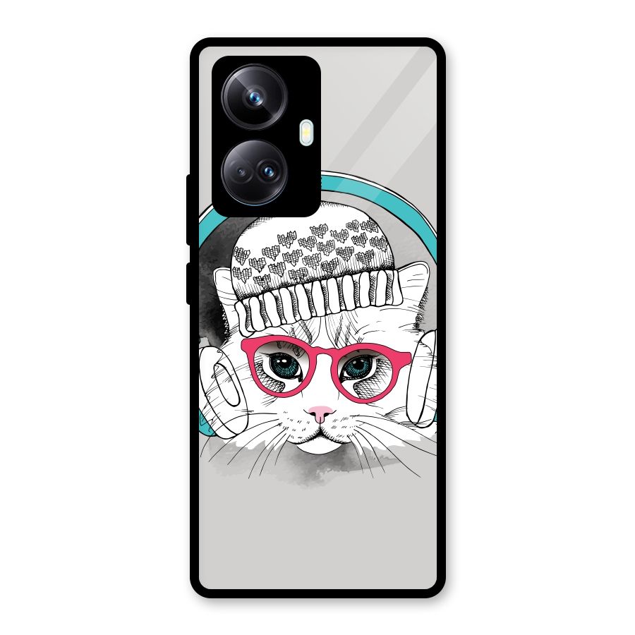 Cat Headphones Glass Back Case for Realme 10 Pro Plus