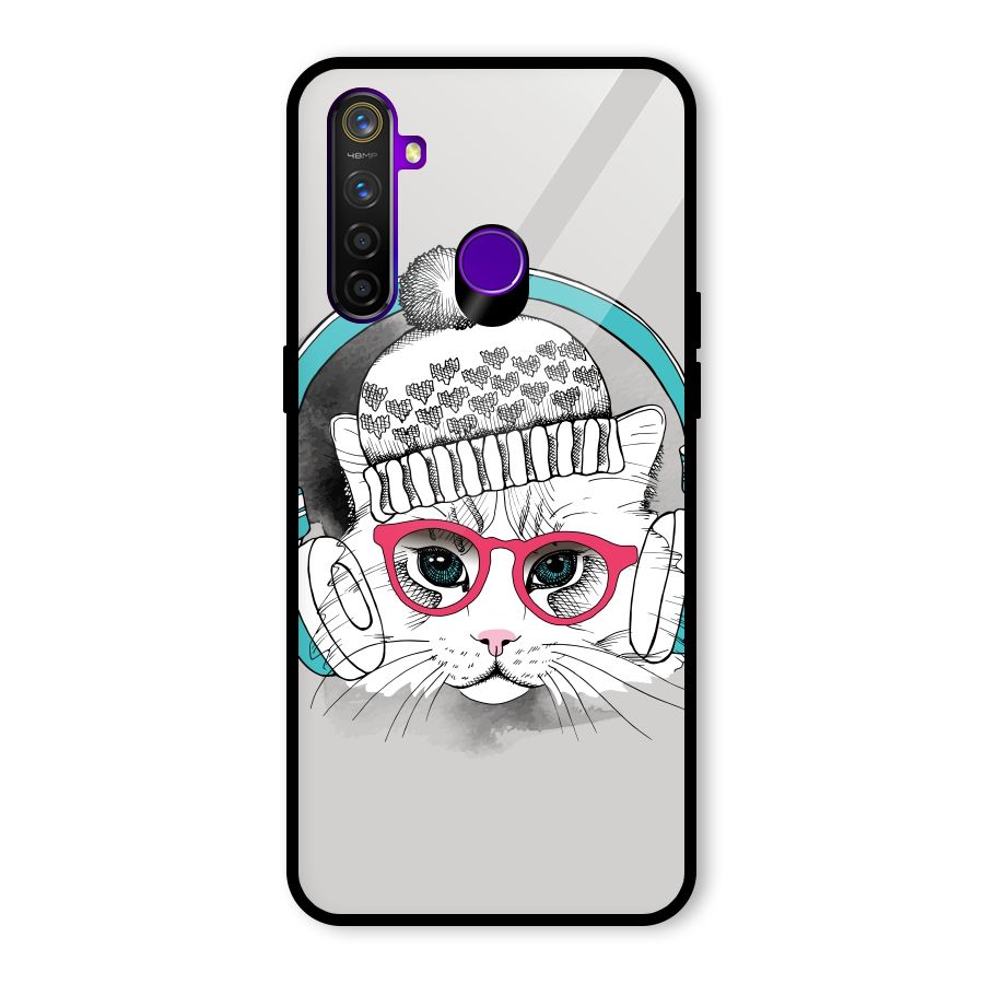 Cat Headphones Glass Back Case for Realme 5 Pro