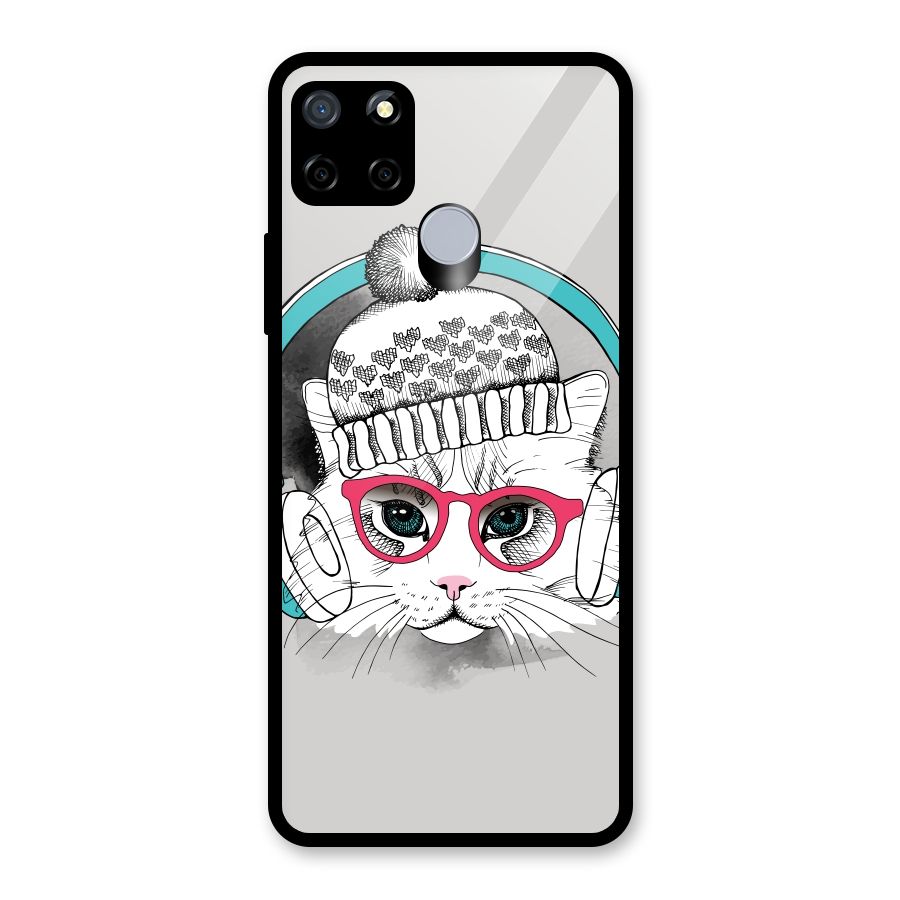Cat Headphones Glass Back Case for Realme C12