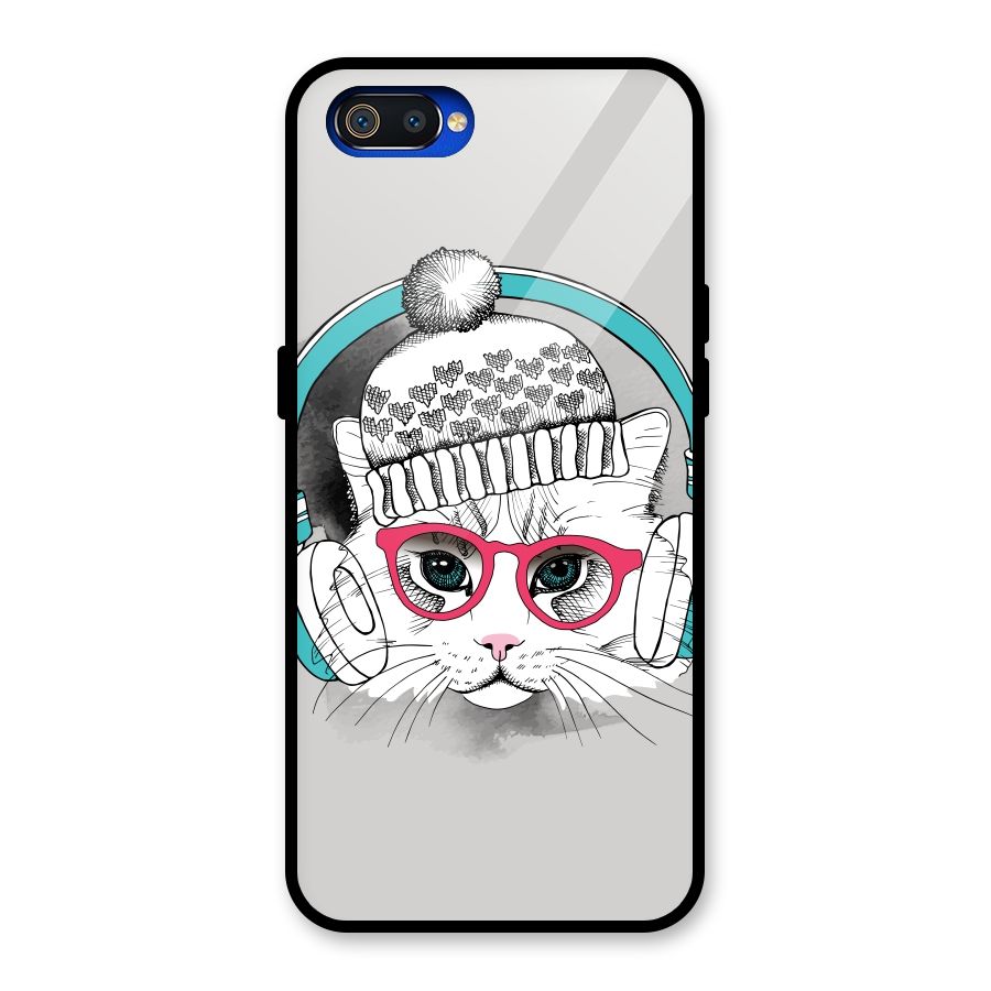 Cat Headphones Glass Back Case for Realme C2