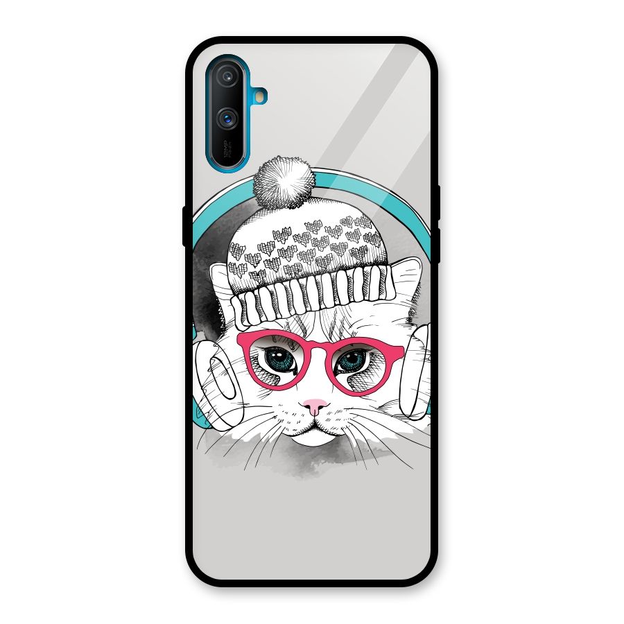 Cat Headphones Glass Back Case for Realme C3