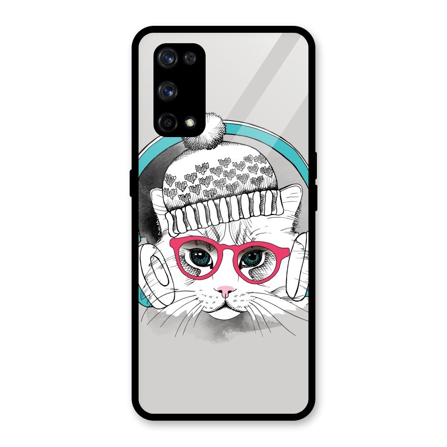 Cat Headphones Glass Back Case for Realme X7 Pro