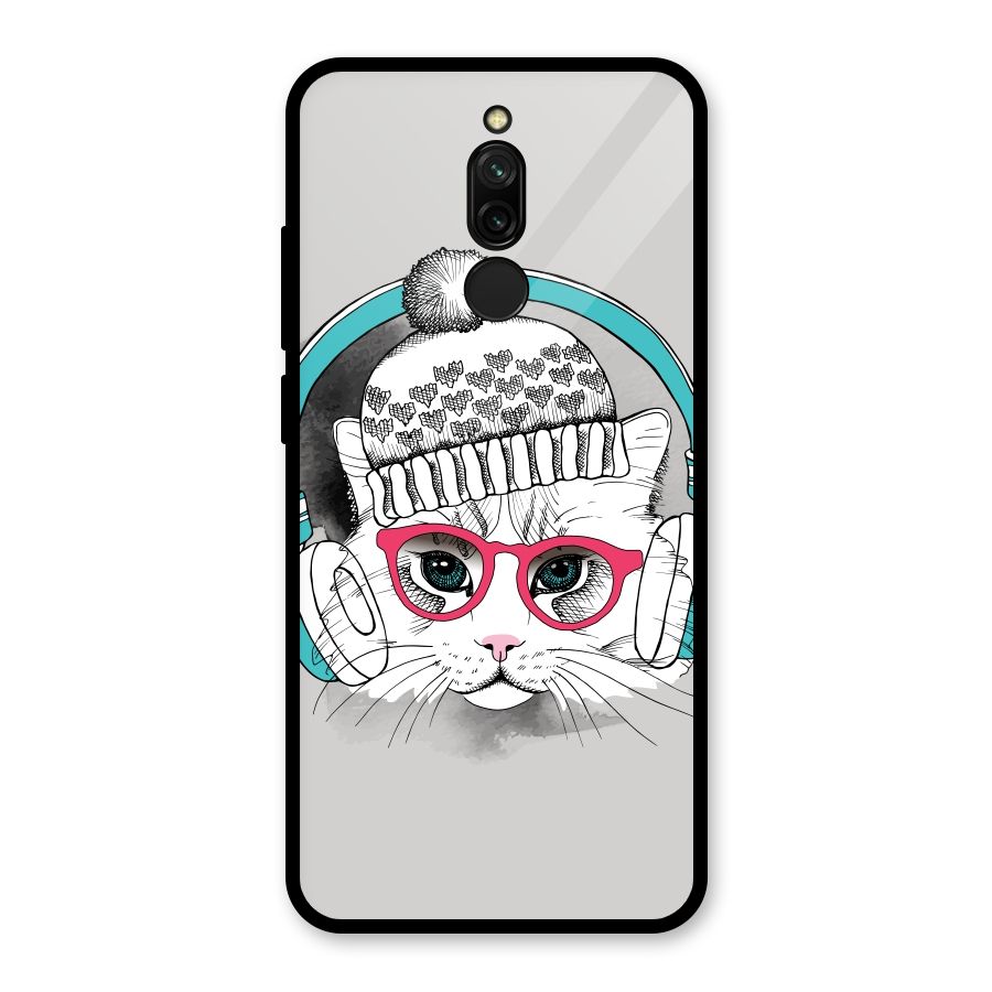 Cat Headphones Glass Back Case for Redmi 8