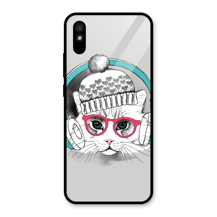 Cat Headphones Glass Back Case for Redmi 9A