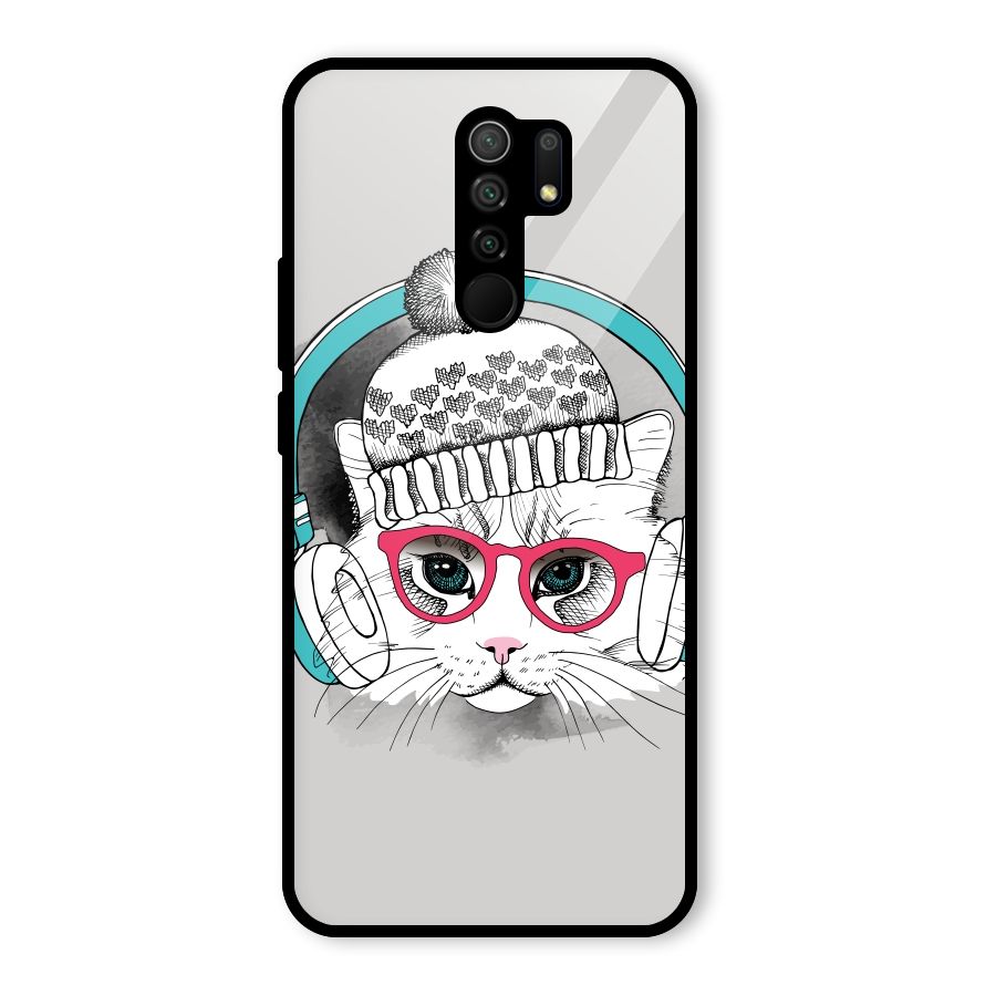 Cat Headphones Glass Back Case for Redmi 9 Prime