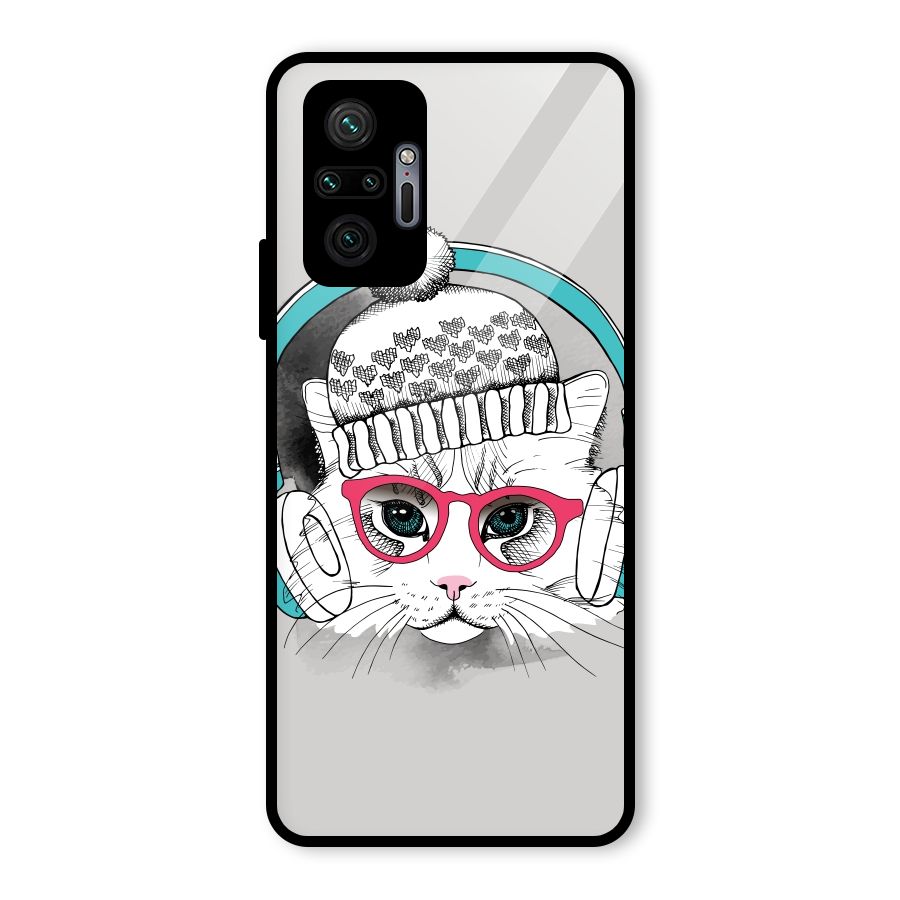 Cat Headphones Glass Back Case for Redmi Note 10 Pro