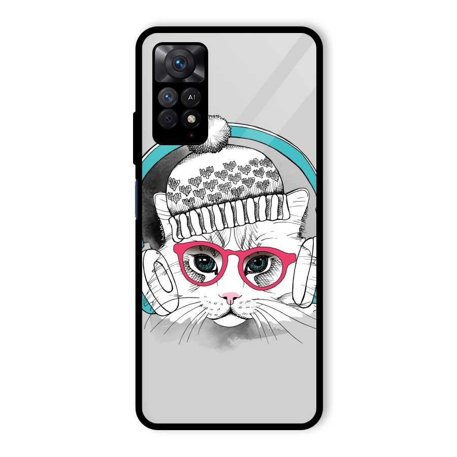 Cat Headphones Glass Back Case for Redmi Note 11 Pro Plus 5G
