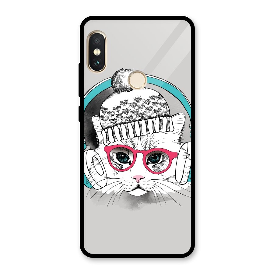 Cat Headphones Glass Back Case for Redmi Note 5 Pro