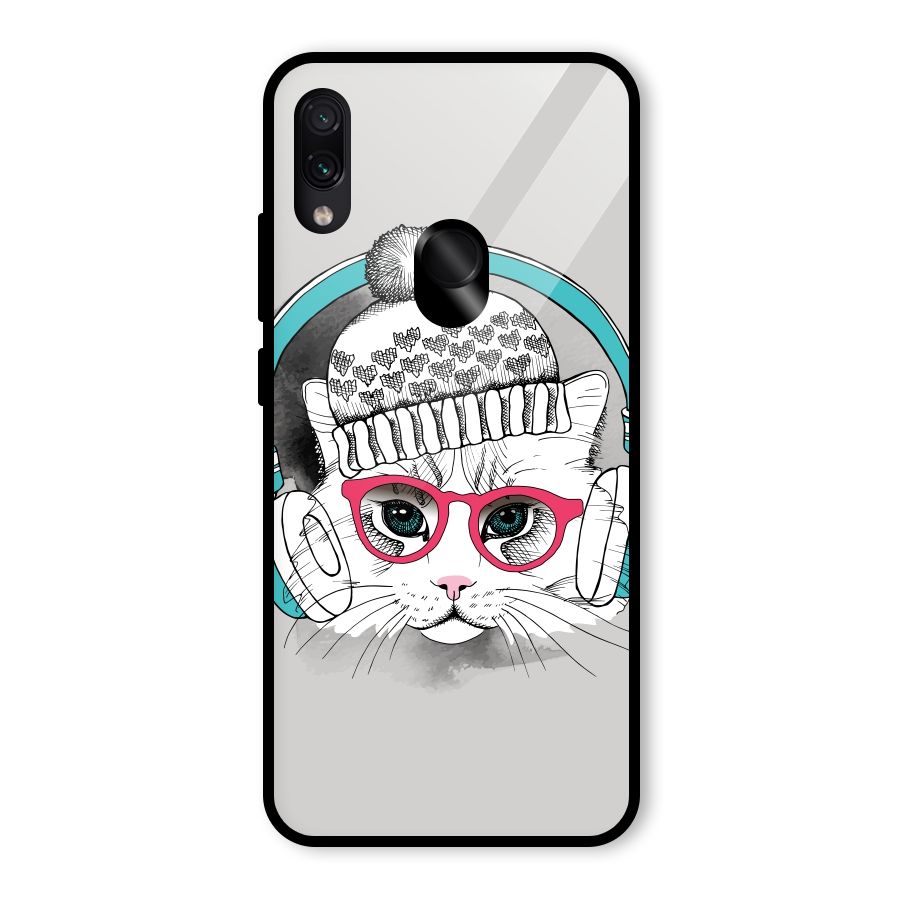 Cat Headphones Glass Back Case for Redmi Note 7 Pro