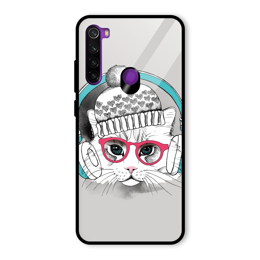 Cat Headphones Glass Back Case for Redmi Note 8