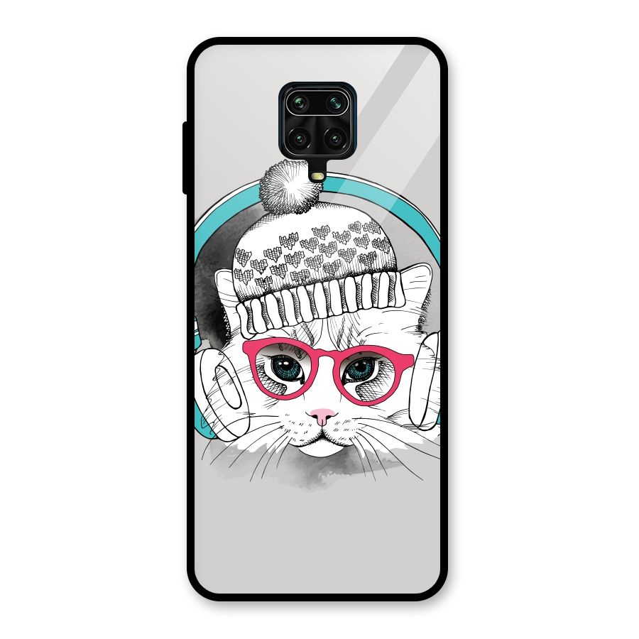 Cat Headphones Glass Back Case for Redmi Note 9 Pro