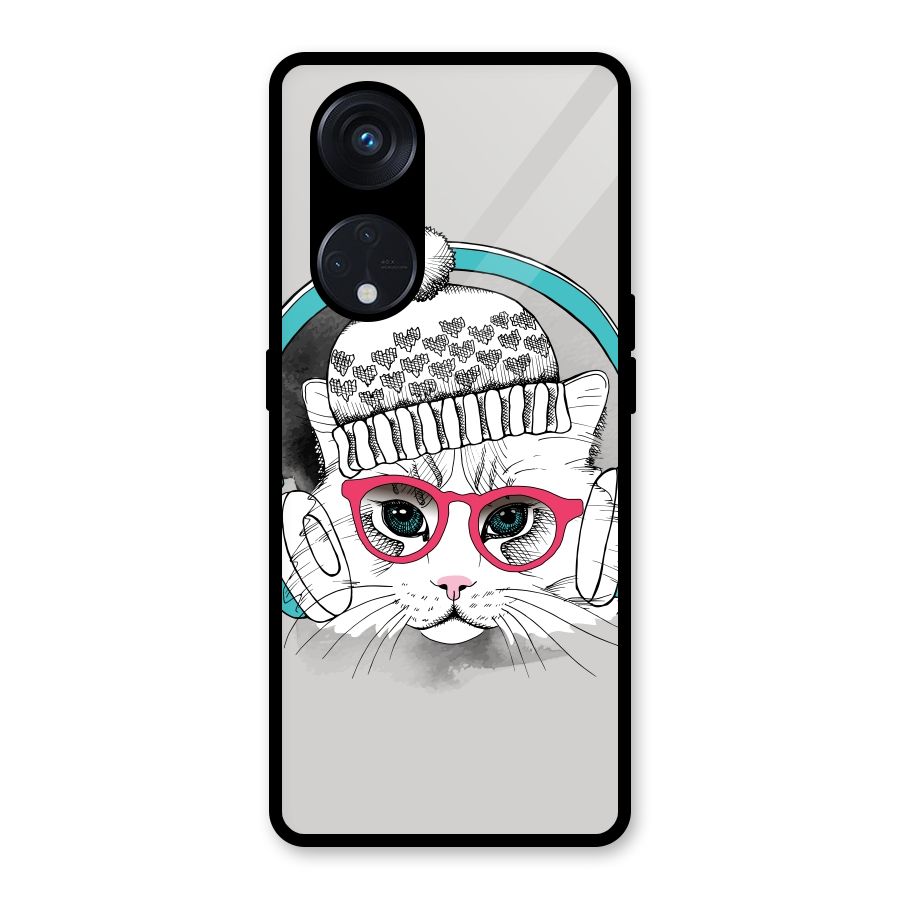 Cat Headphones Glass Back Case for Reno8 T 5G
