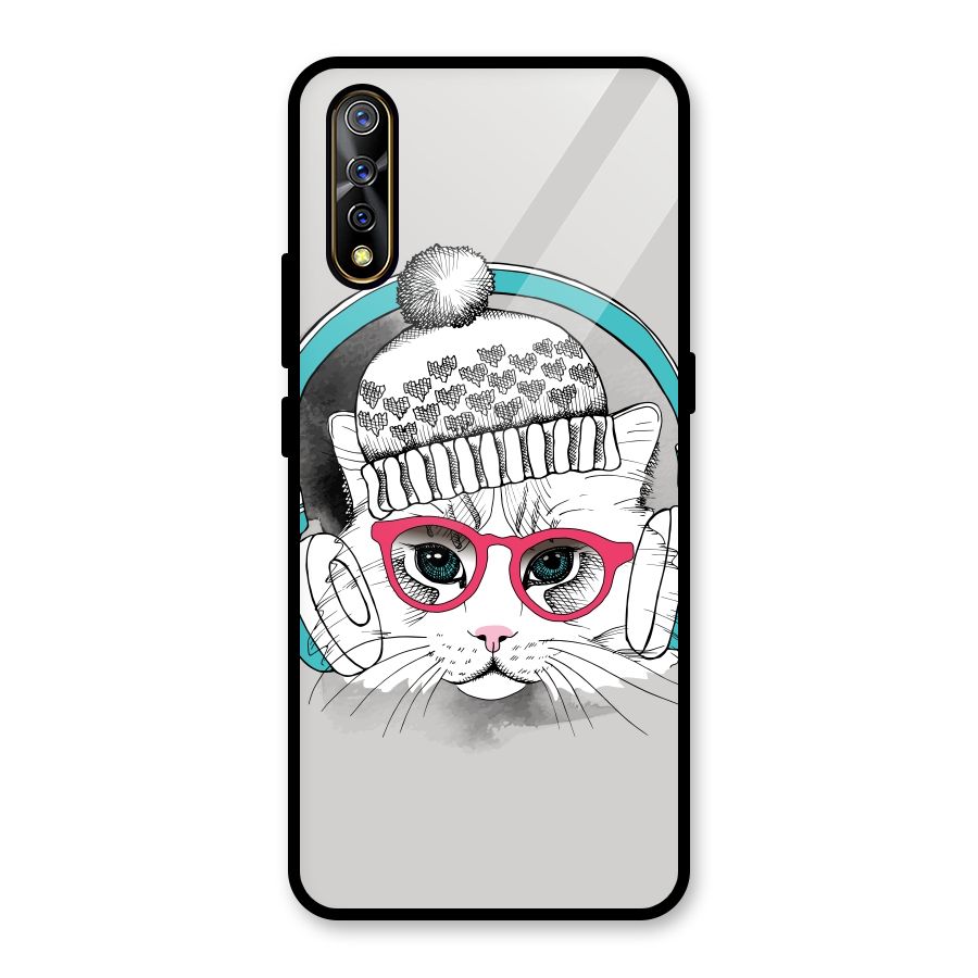 Cat Headphones Glass Back Case for Vivo S1