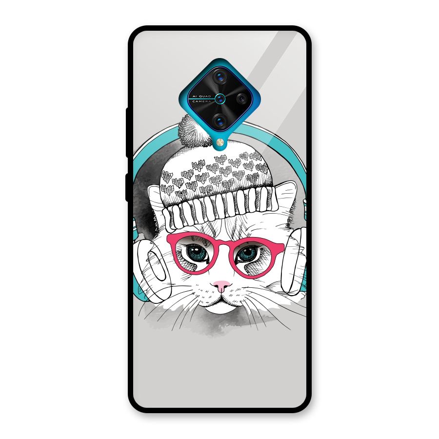 Cat Headphones Glass Back Case for Vivo S1 Pro