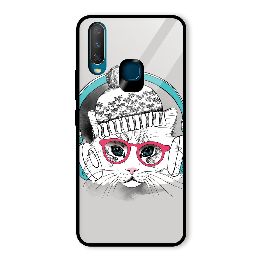 Cat Headphones Glass Back Case for Vivo U10