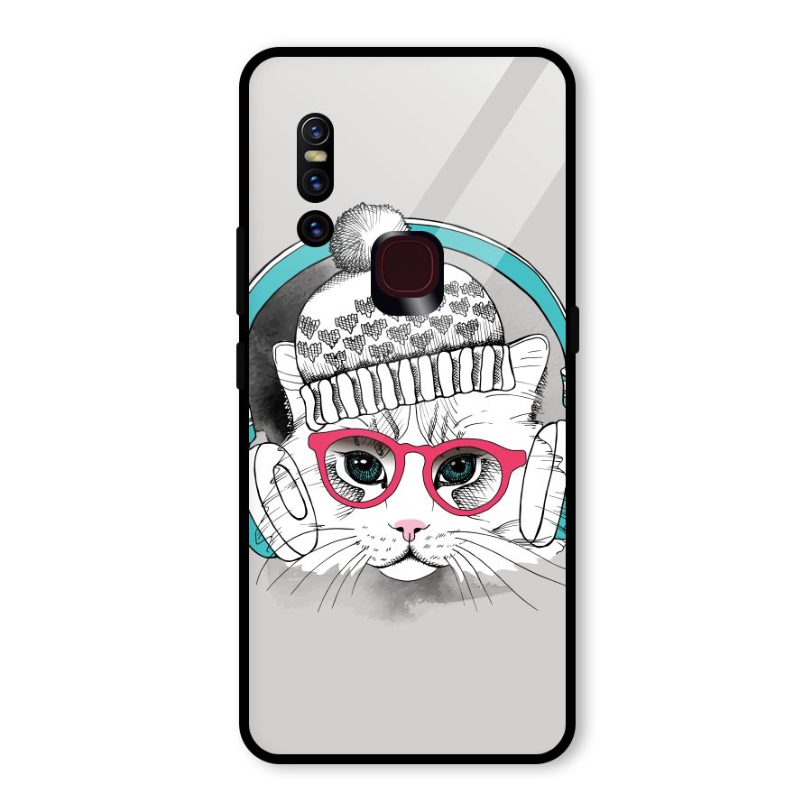 Cat Headphones Glass Back Case for Vivo V15