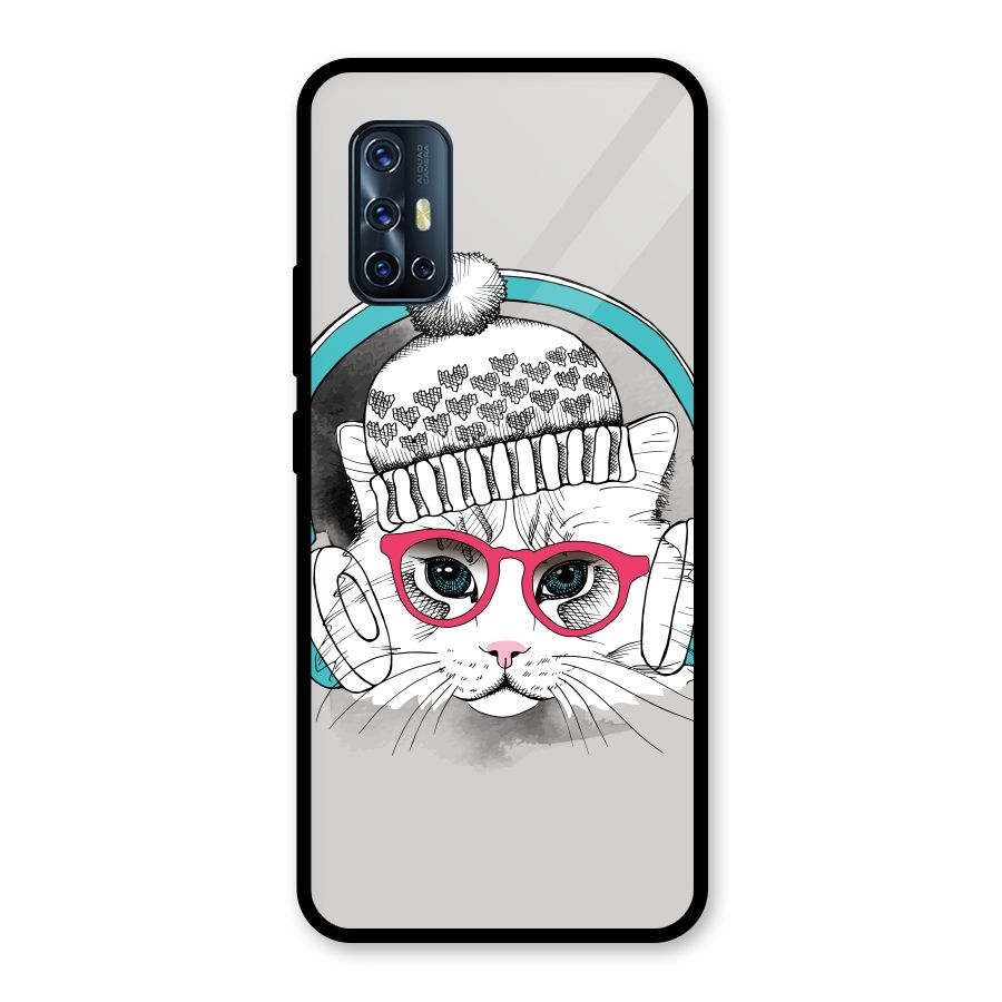 Cat Headphones Glass Back Case for Vivo V17