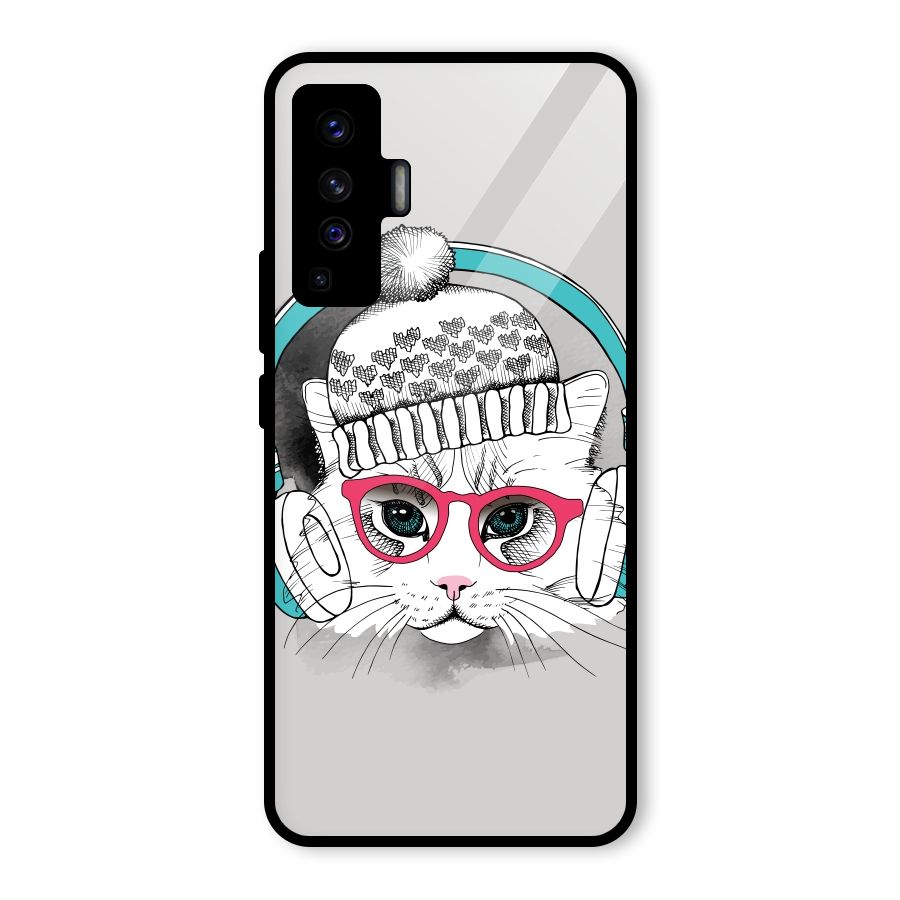 Cat Headphones Glass Back Case for Vivo X50