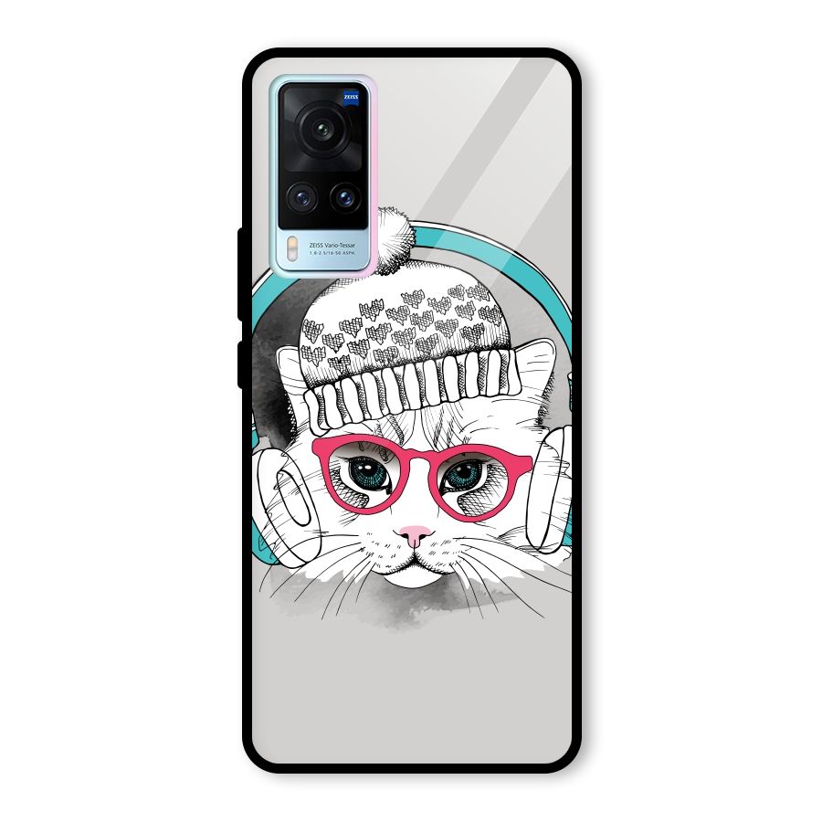 Cat Headphones Glass Back Case for Vivo X60