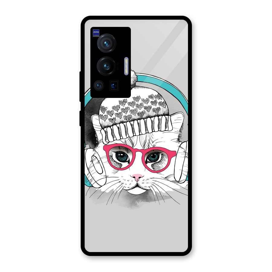 Cat Headphones Glass Back Case for Vivo X70 Pro