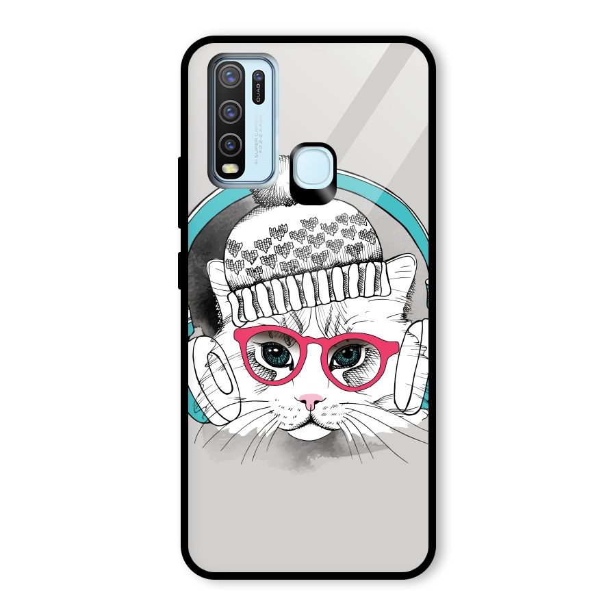 Cat Headphones Glass Back Case for Vivo Y30