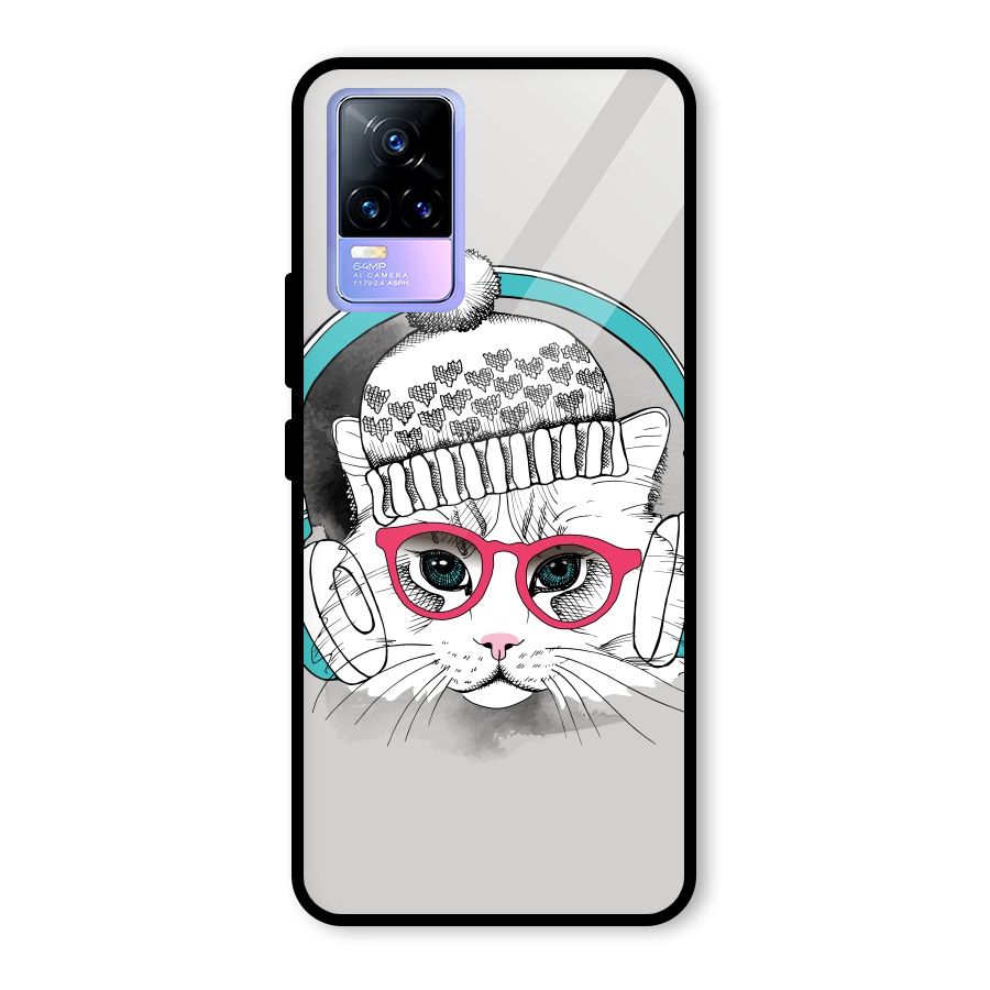 Cat Headphones Glass Back Case for Vivo Y73