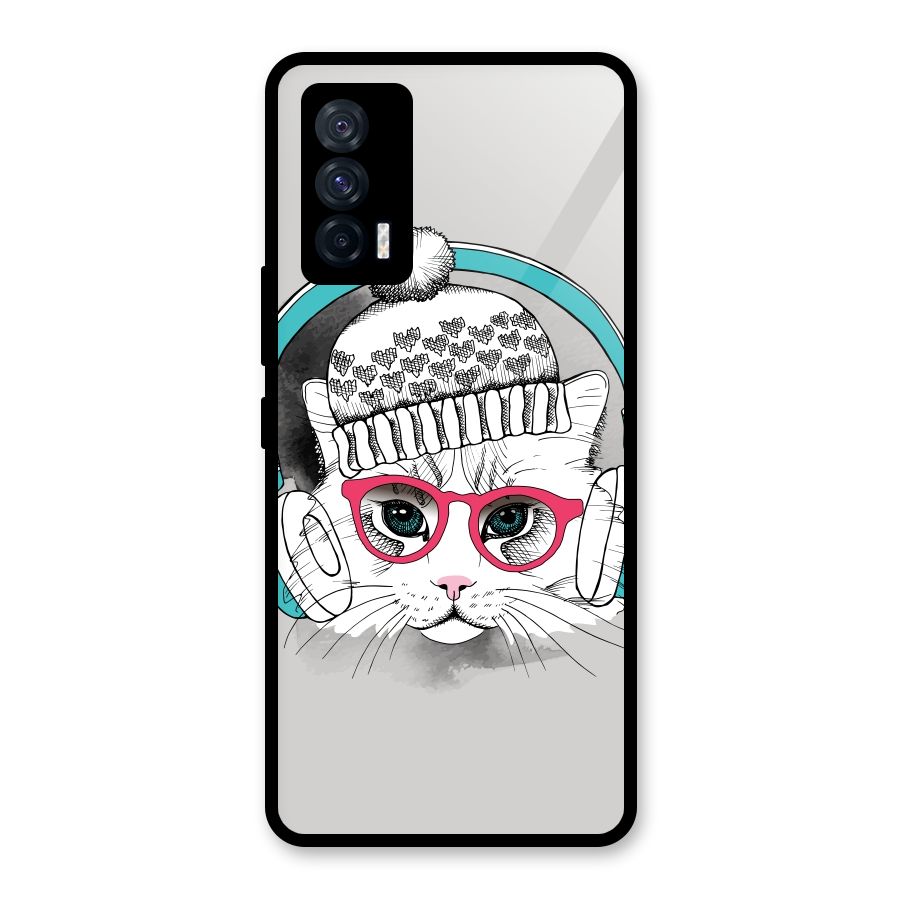 Cat Headphones Glass Back Case for Vivo iQOO 7 5G
