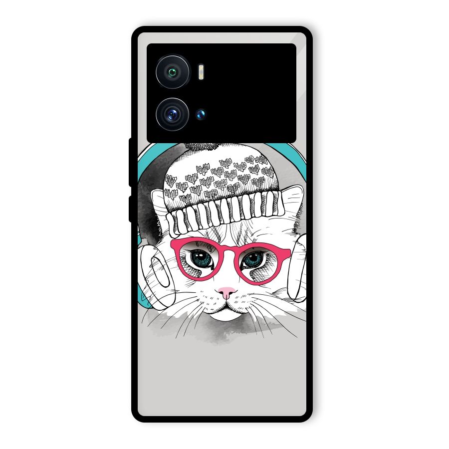 Cat Headphones Glass Back Case for Vivo iQOO 9 Pro