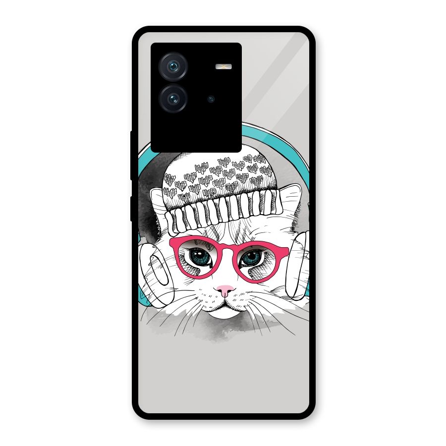 Cat Headphones Glass Back Case for Vivo iQOO Neo 6 5G