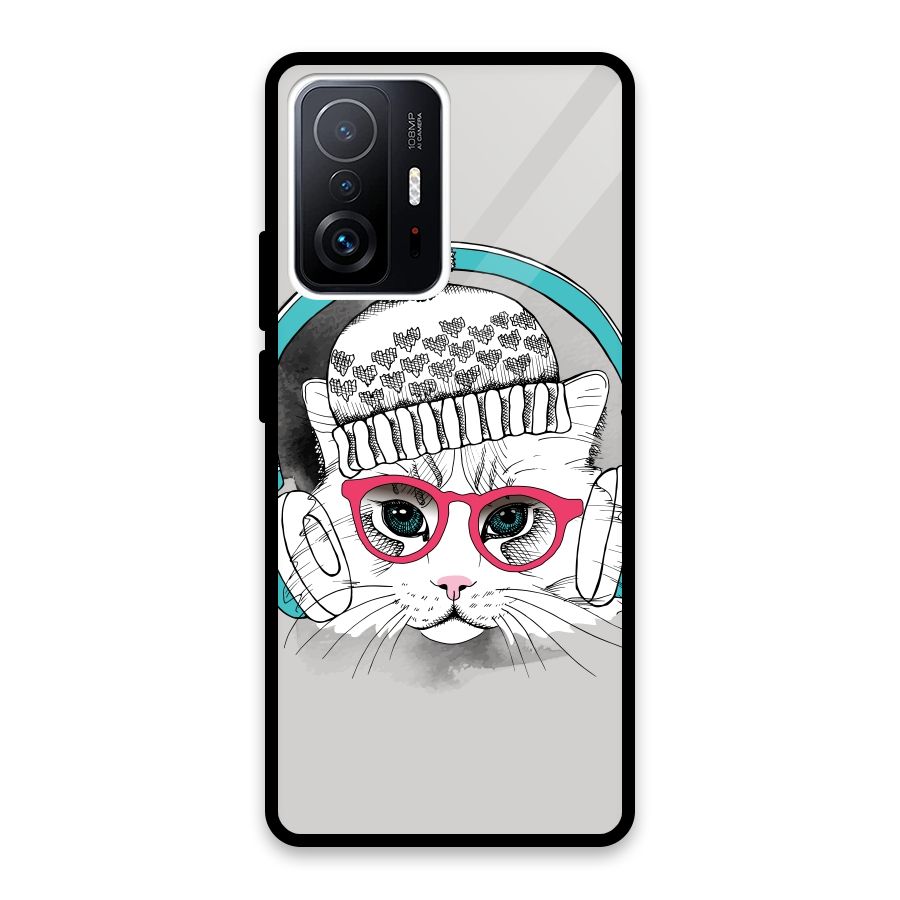 Cat Headphones Glass Back Case for Xiaomi 11T Pro