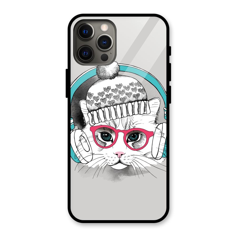 Cat Headphones Glass Back Case for iPhone 12 Pro Max