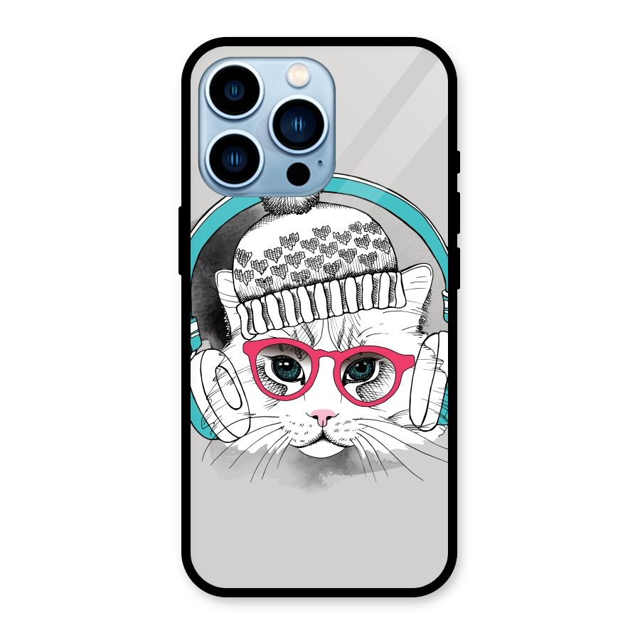 Cat Headphones Glass Back Case for iPhone 13 Pro