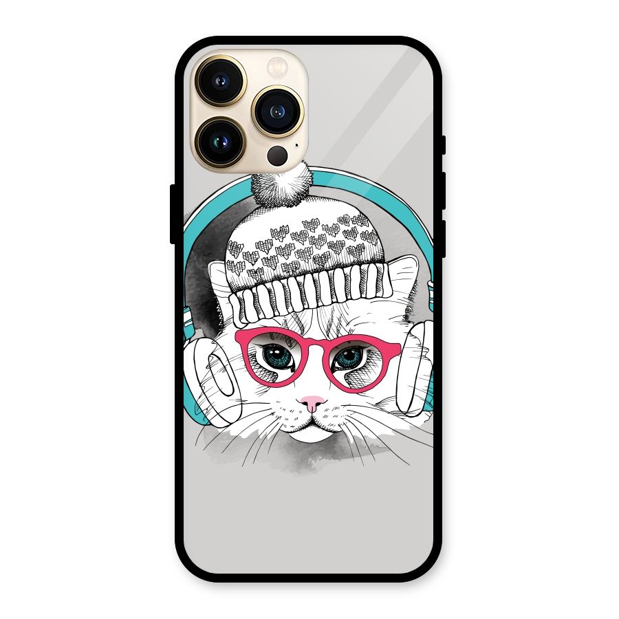 Cat Headphones Glass Back Case for iPhone 13 Pro Max