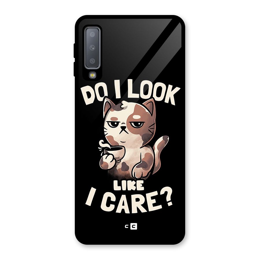 Cat Look Like Care Glass Back Case for Galaxy A7 (2018)