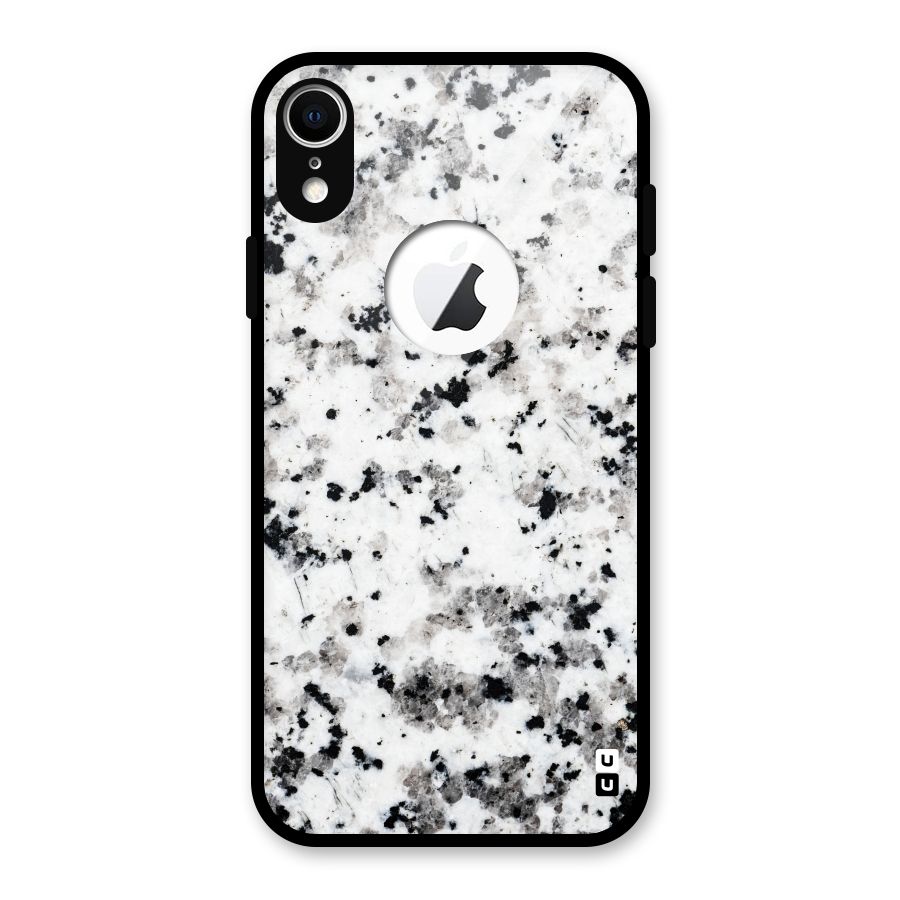 Charcoal Spots Marble Glass Back Case for iPhone XR Logo Cut