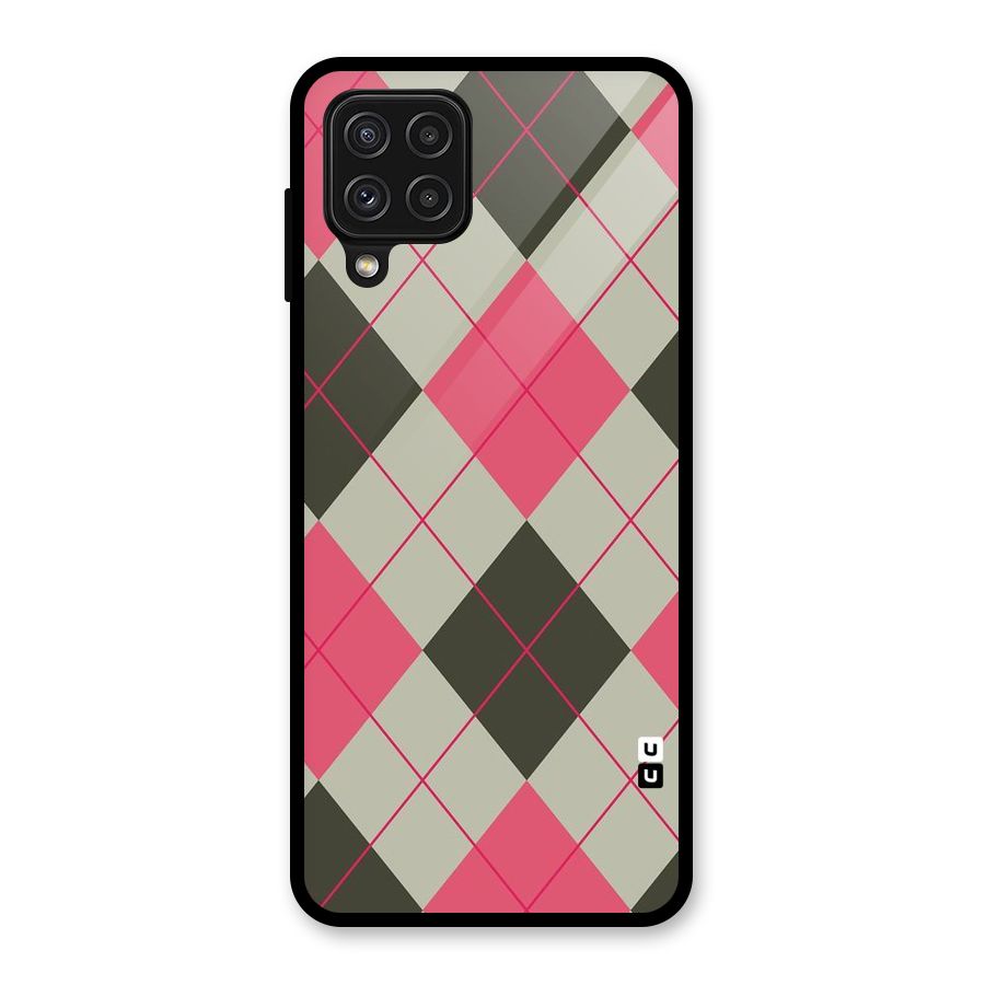 Check And Lines Glass Back Case for Galaxy A22 4G