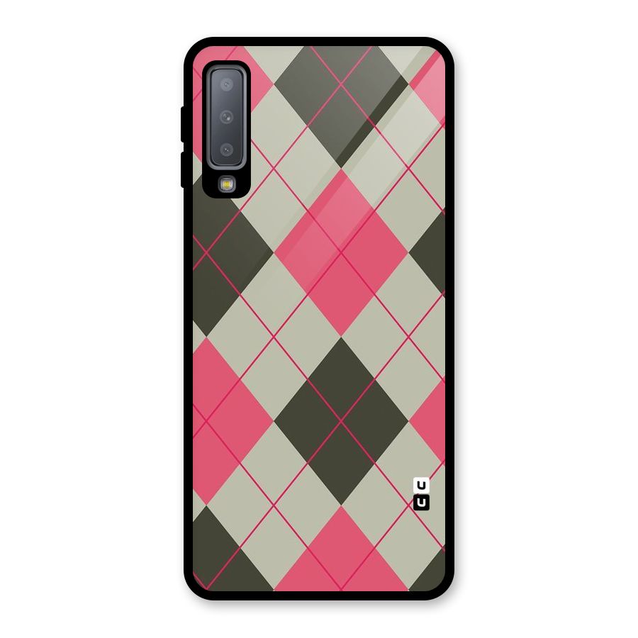 Check And Lines Glass Back Case for Galaxy A7 (2018)