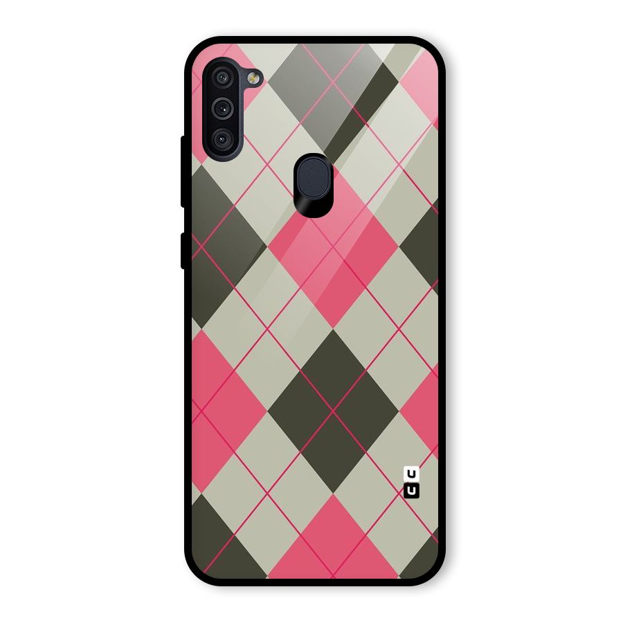 Check And Lines Glass Back Case for Galaxy M11