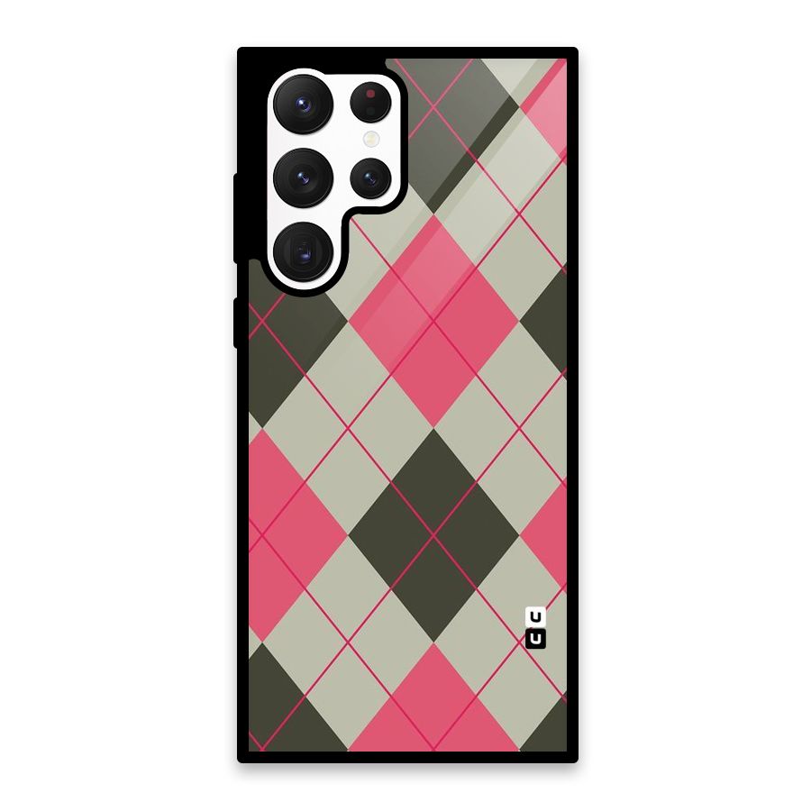 Check And Lines Glass Back Case for Galaxy S22 Ultra 5G