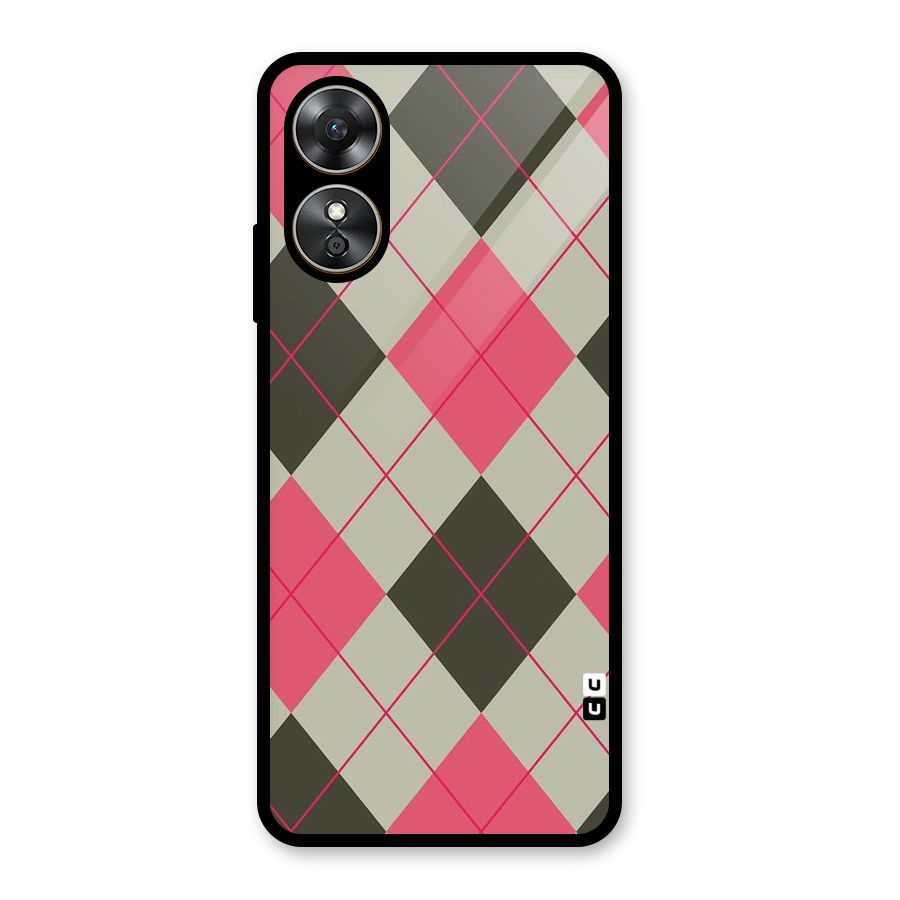 Check And Lines Glass Back Case for Oppo A17