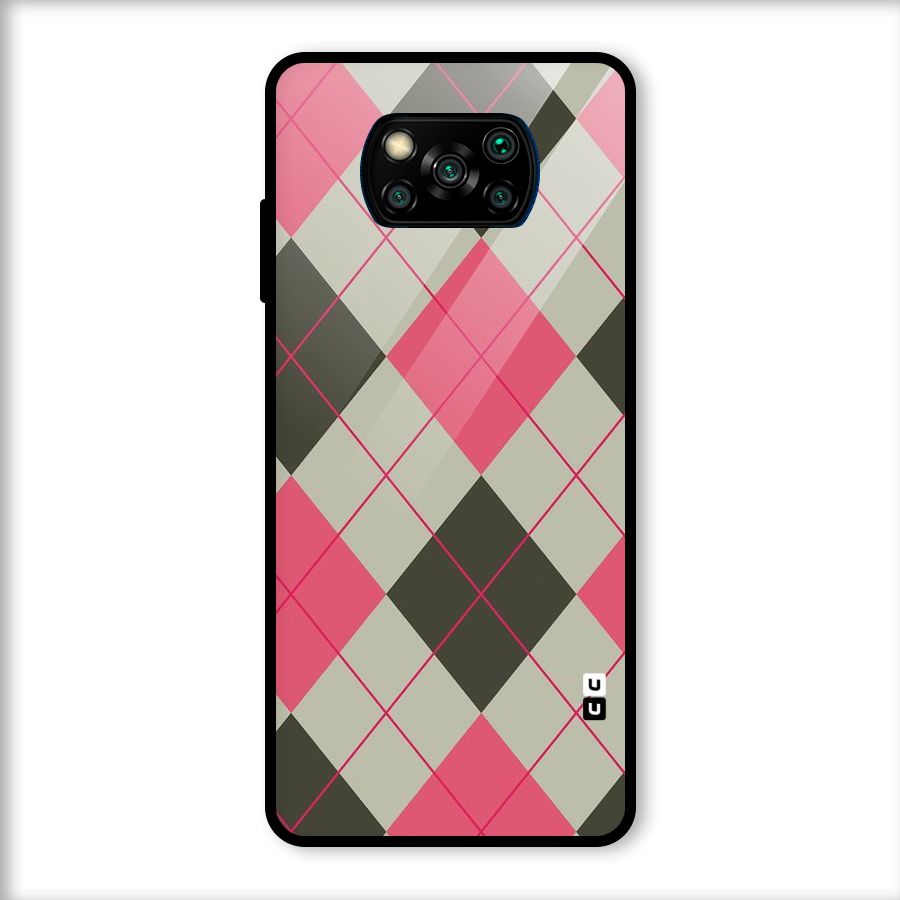 Check And Lines Glass Back Case for Poco X3