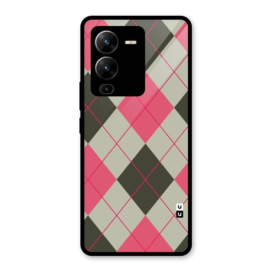 Check And Lines Glass Back Case for Vivo V25 Pro