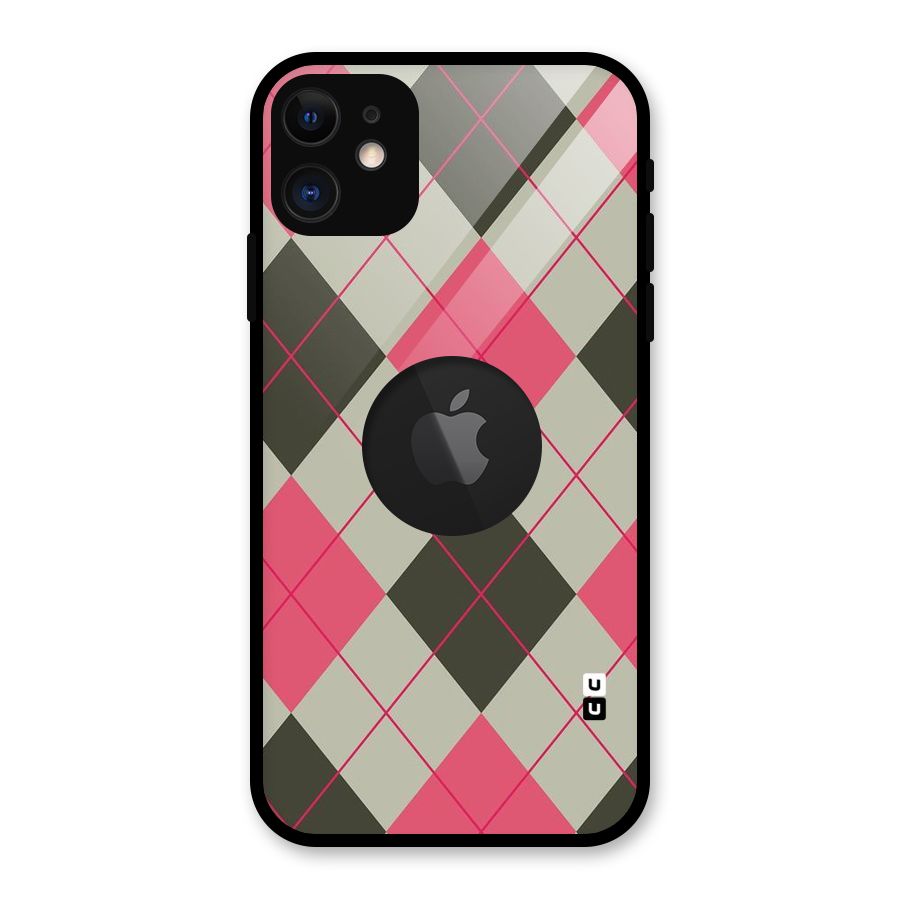Check And Lines Glass Back Case for iPhone 11 Logo Cut