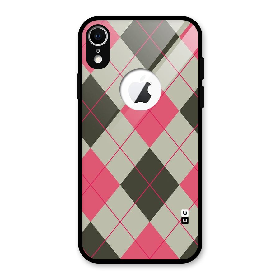 Check And Lines Glass Back Case for iPhone XR Logo Cut