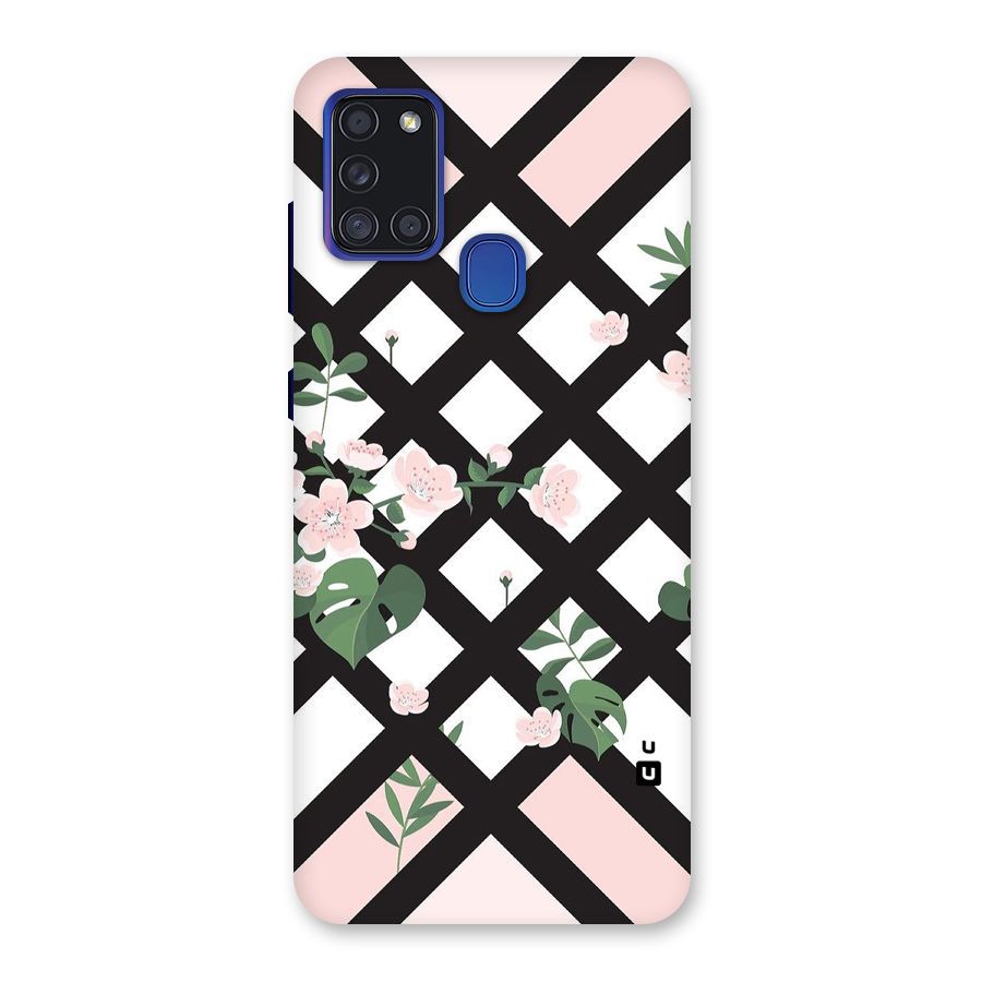Check Floral Stripes Back Case for Galaxy A21s